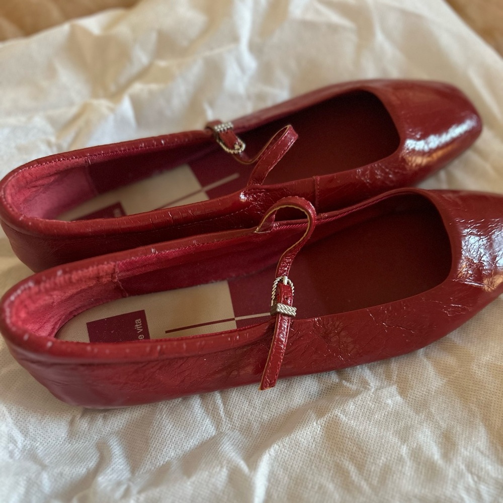 Dolce Vita Red Mary Jane Ballet Flats with embellished bucklet - Picture 4 of 6